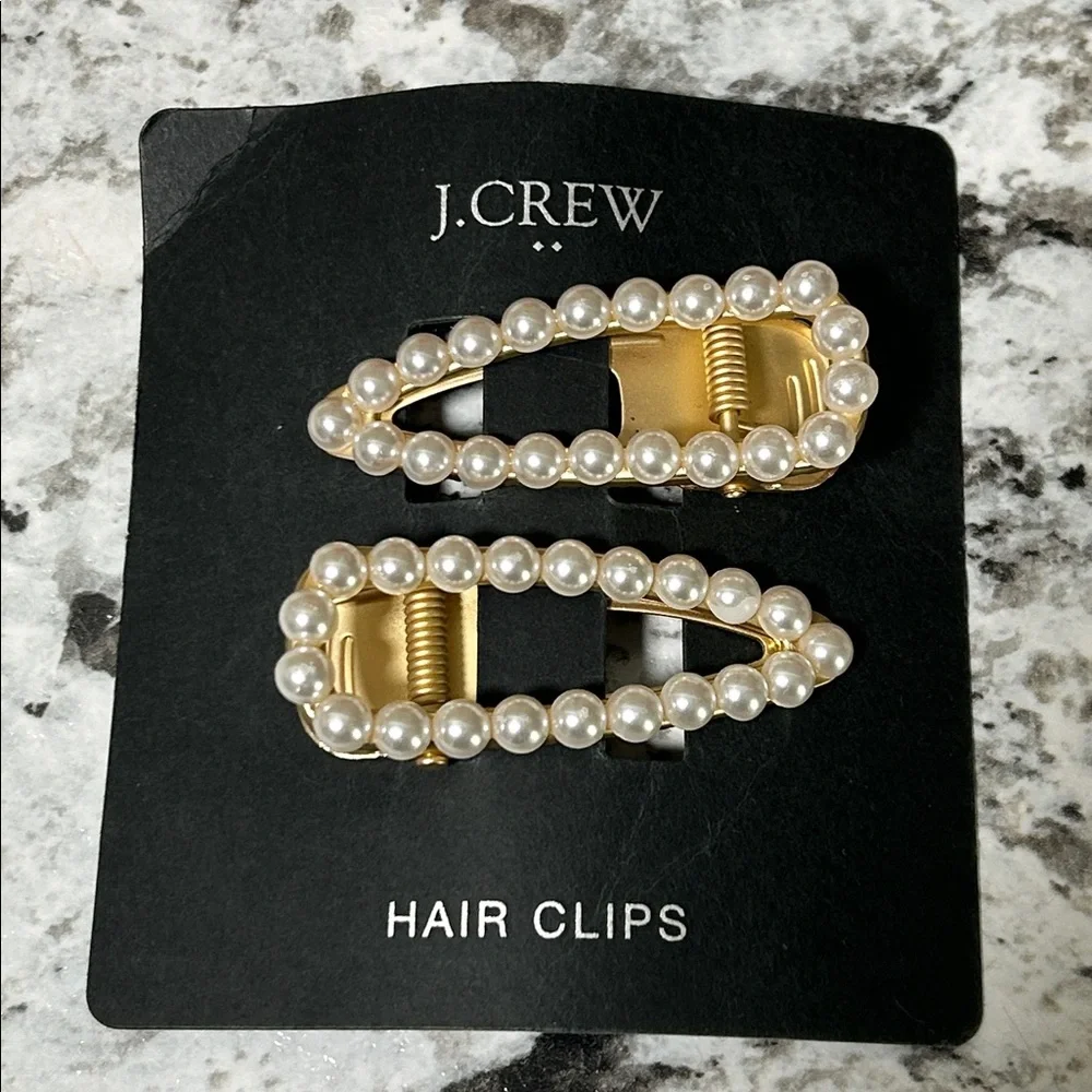NWT J. Crew factory Pearl Embelished Hair Clips Ivory & Gold